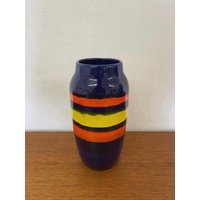 Scheurich Vase 242 22 Aus Keramik in Blau, Orange Und Gelb 70Er Mid Century Vintage von HannoverVintagestore