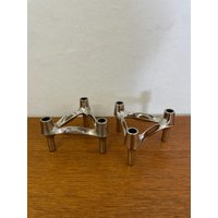Set 2 Bmf Stoff Nagel Kerzenständer/Kerzenhalter Zum Stecken Chrom Silber Made in West Germany 60Er 70Er Mid Century Vintage von HannoverVintagestore