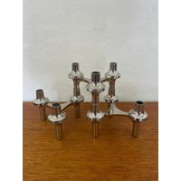 Set 3 Bmf Stoff Nagel Kerzenständer/Kerzenhalter Zum Stecken in Silber 60Er 70Er Jahre Mid Century Vintage von HannoverVintagestore