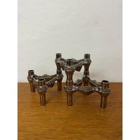 Set 3 Brutalist Im Bmf Stoff Nagel Stil Kerzenständer/Kerzenhalter Zum Stecken Chrom Silber 60Er 70Er Mid Century Vintage von HannoverVintagestore