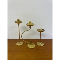 Set 3 Messing Kerzenhalter/Kerzenständer in Gold 60Er Mid Century Vintage von HannoverVintagestore