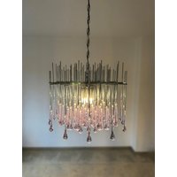 Space Age Sputnik Kronleuchter/Chrom Und Glastropfen Made in Italy 70Er Jahre Deckenlampe Mid Century Vintage von HannoverVintagestore
