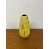 Ü Keramik Vase 455 15 Aus in Gelb Mit Orange Und Braun 50Er 60Er Mid Century Vintage von HannoverVintagestore