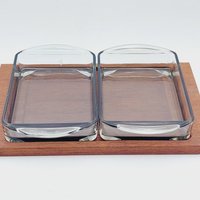 Vintage Teak Tablett Mit Glas Rauchglas Schalen von HannovervintageShop
