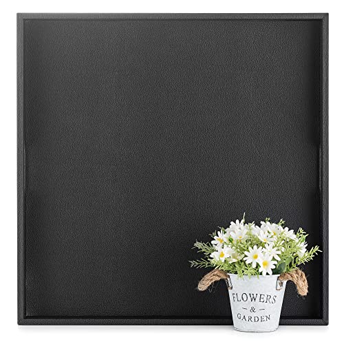 Hanobe Deko Tablett Serviertablett Groß: Kunstleder Dekotablett Schwarz Gross Eckig 55cm Serviertabletts Modern Schwarze Rechteckig Quadratisch mit Griff für Küche Home von Hanobe