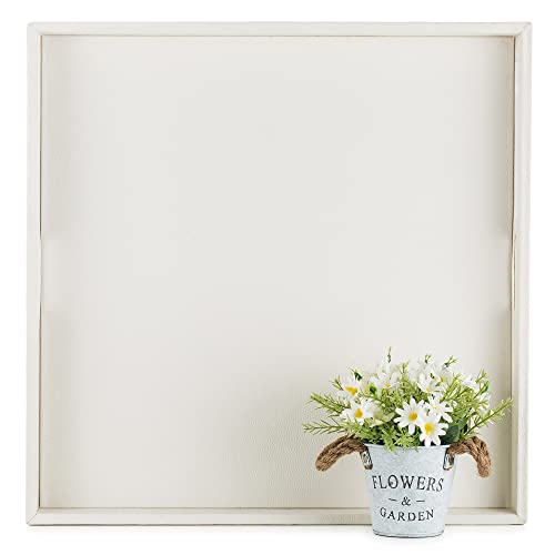 Hanobe Deko Tablett Serviertablett Groß: Kunstleder Dekotablett Weiß Gross Eckig 55cm Serviertabletts Modern Weiss Rechteckig Quadratisch mit Griff für Küche Home von Hanobe