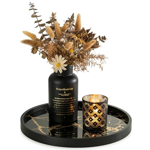 Hanobe Deko Wohnzimmer Tablett Rund: Schwarz Modern Marmor Dekotablett für Tischdeko - Klein Serviertablett für Kaffee Tisch 30cm Hanobe Deko Wohnzimmer Tablett Rund: Schwarz Modern Marmor Dekotablett für Tischdeko - Klein Serviertablett für Kaffee Tisch 30cm von Hanobe