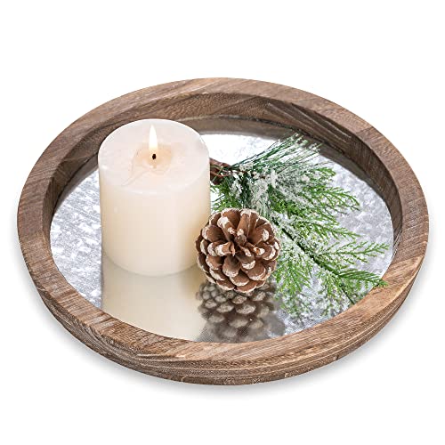 Hanobe Holztablett Deko Tablett Holz: Vintage Dekotablett Rund Shabby Spiegel Serviertablett Rustikale Rundes Kerzen Spiegeltablett für Couchtisch Bauernhaus Tafelaufsatz für Home Küche Veranstalter von Hanobe