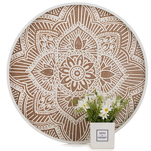Hanobe Holztablett Deko Tablett Rund: Vintage Dekotablett Weiss 45cm Rustikal Serviertablett Holz Klein Rundes Kerzen Tabletts Shabby Chic Kleines Kerzentablett Runde für Teelicht Küche Tisch von Hanobe