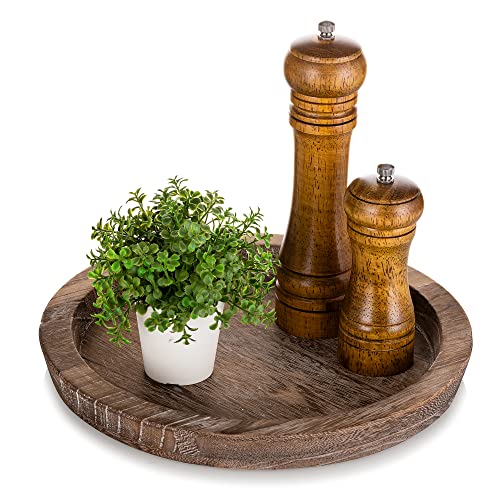 Hanobe Rustikales Serviertablett aus Holz – rundes HolzButler dekoratives Tablett im VintageCenterpiece Kerzenhalter Tabletts Bauernhaus Ottomane Tablett für Küche Arbeitsplatte Heimdekoration für von Hanobe