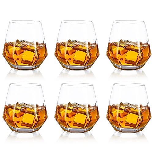 Hanobe Wiskey-gläser Whiskygläser Whisky Glas: Einzigartige Geometrische Gekippt Whiskey Glas 6er Kristallglas Diamond Whyskiglaser Old Fashion Wisky-gläser Set 10oz Whiskeygläser Klar Wisky-gläser von Hanobe