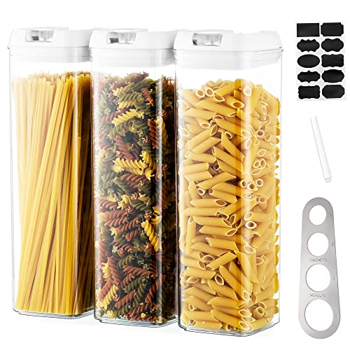 Pastabehälter für Speisekammer Großer Spaghetti und Nudelbehälter, 3er-Set Durchsichtiges Müsli Aufbewahrungs Organizer Set mit Verschlussdeckeln Stapelbar für Kühlschrank Küchenschrank Arbeitsplatte von Hanobe