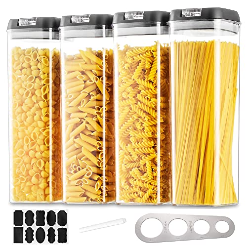 Vorratsdosen Aufbewahrungsbox Küche Vorratsbehälter Aufbewahrung: 4 Stück Luftdichte Pasta Behälter Set mit Schwarzes Easy Deckel Stapelbar Lebensmittel Aufbewahrung zum Spaghetti Müsli Cornflakes von Hanobe