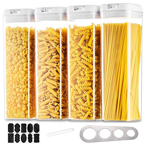 Vorratsdosen Aufbewahrungsbox Küche Vorratsbehälter Aufbewahrung: 4 Stück Luftdichte Pasta Behälter Set mit Weiß Einfach Lock Deckel Stapelbar Lebensmittel Aufbewahrung zum Spaghetti Müsli Cornflakes von Hanobe