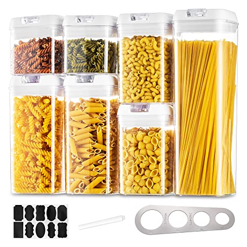 Vorratsdosen Aufbewahrungsbox Küche Vorratsbehälter Aufbewahrung: 7 Stück Luftdichte Pasta Behälter Set mit Weiß Einfach Lock Deckel Stapelbar Lebensmittel Aufbewahrung zum Spaghetti Müsli Cornflakes von Hanobe