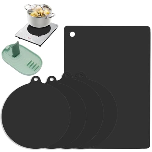 Induktionsschutzmatte, Induktionsmatte - 5-Teile Set, Herdabdeckplatte Induktion Silikon Glasfaser, Leicht zu Reinigen und Wiederverwendbar, mit Kochlöffelablage Induktionsschutzmatte, Induktionsmatte - 5-Teile Set, Herdabdeckplatte Induktion Silikon Glasfaser, Leicht zu Reinigen und Wiederverwendbar, mit Kochlöffelablage von Hanrd