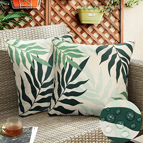 2 Stück Grün Kissenbezug Frühling Outdoor Wasserdicht Sofakissen Wasserfest Dekokissen Kissenbezüge Dekorativ Kissen Kissenhülle aus Leinen für Garten Sofa Wohnzimmer 40x40cm Cyan Blumen Kissenbezüge von Hanrunsi