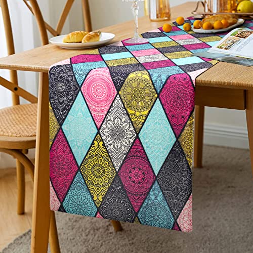 Tischläufer Boho Style Boho Tischläufer Bunt Rechteckige Tischdecke Vintage Geometrische Raute Streifen Jacquard Tischplatte Zuhause Küche Esszimmer Hochzeit Urlaub Party Dekoration 33 X 183 cm (B) von Hanrunsi