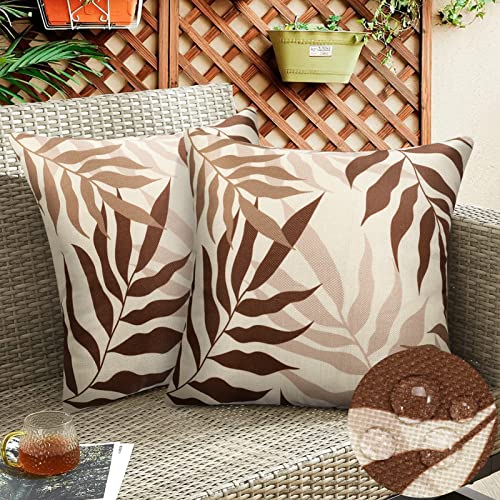 Brauner Kissenbezug Outdoor Wasserdicht Sofakissen Wasserfest Dekokissen Kissenbezüge Braungraue Blätter Dekorativ Kissen Kissenhülle aus Flachs für Garten Sofa Wohnzimmer 2er Set 40x40 cm Kissenbezug von Hanrunsi