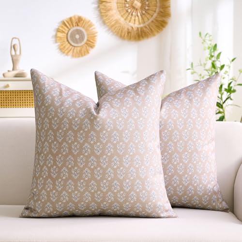 Hanrunsi Blumen Kissenbezug 40x40 cm Kissenhülle Leinen Sofakissen Moderne Khaki Florales Dekokissen für Sofa Schlafzimmer Couch Outdoor Deko Kissenbezug 2er Set von Hanrunsi