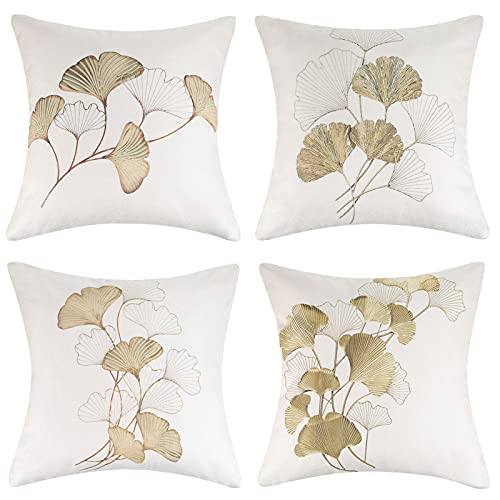 Hanrunsi Kissenbezug 40x40 4er Set Ginkgo Biloba Polyester Herbstpflanze Blätter Dekorativer Sofakissenbezug Weiche Kissenbezüge Outdoor Kissen für Gartenmöbel (Leinenimitat) von Hanrunsi