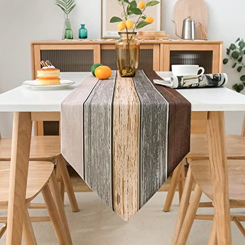 Tischläufer Grau Moderne Tischläufer Leinen für Esstisch Holz Textur Streifen Farbig Rustikal Alte Tischmatte Läufer Set für Wohnzimmer Küche Tisch Party Hochzeit 33x183cm von Hanrunsi