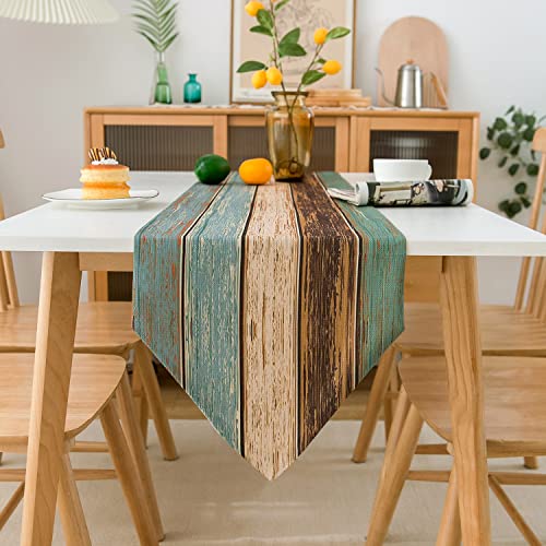 Tischläufer Grün Moderne Wohnzimmer Tischsets Leinen Antik Altrustikal Holz Tischläufer Space Sets Blau-Beige-Braun Tischsets für Esstisch Party Hochzeitswäsche 33x183cm von Hanrunsi