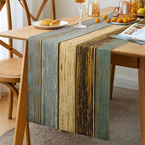 Hanrunsi Tischläufer Modern Wohnzimmer Frühling Platzsets Grün Blau Grau Planken Scheune Tischmatten Läufer Set für Esstisch Party Hochzeit Leinen 33 x 183 cm von Hanrunsi