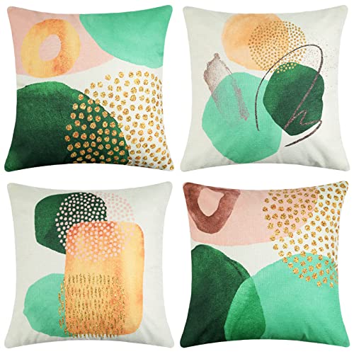 Kissenbezug Outdoor Sofakissen Dekorativ Kissen Leinen Kissenhülle Abstrakte 45 x 45cm 4er-Set Mid-Century-Dekor Asthetische Geometrische Minimalistische Colorful Kissenbezüge für Heimdekorationen von Hanrunsi