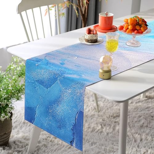 Tischläufer Blau Modern Ölbemalt Strandtextur Landhausstil Sackleinen Leinen Dekorative Tischdecke Tuch für Couchtisch, Weihnachtsfeiern, Hochzeiten, Veranstaltungen, Wohnkultur 40 x 140cm von Hanrunsi