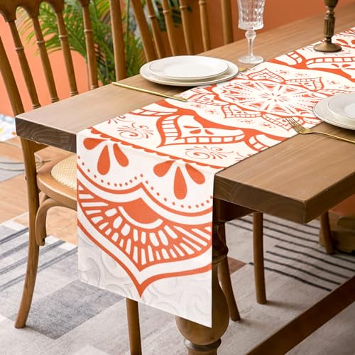 Tischläufer Boho Stil Sortiert Vintage Luxus Orange Esstisch Jacquard Tischdecke Festliche Party Hochzeit Empfang Restaurant Dekoration Leinen Tischläufer Weihnachten 33x183cm von Hanrunsi