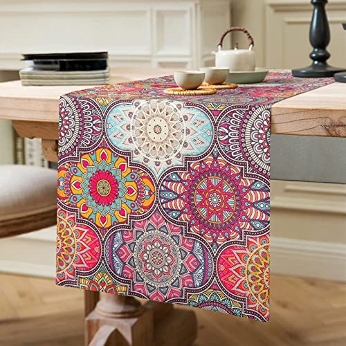 Tischläufer Boho Style Vintage Tischläufer Rot Frühling Modern Tischläufer Abwaschbar Tischläufer Leinen Tischläufer Wasserabweisend, Tischläufer für Esszimmer Party Urlaub Dekoration 40 x 140 cm C von Hanrunsi