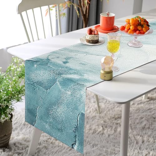 Tischläufer Grau Blau Modern Ölbemalt Strandtextur Tischläufer Sackleinen Leinen Dekorative Tischdecke Tuch für Couchtisch, Weihnachten, Hochzeiten, Veranstaltungen, Wohnkultur 40 x 140cm von Hanrunsi