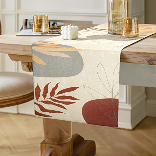 Tischläufer Leinen Boho Blatt Tischläufer Rosa Modern Morandi für Esstisch, TV-Schrank, Couchtisch und Schminktisch Dekoration für Weihnachten, Geburtstag oder Einweihungsparty 40 x 140cm von Hanrunsi