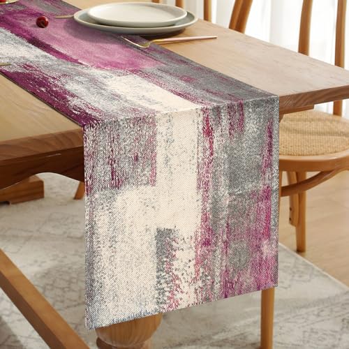 Hanrunsi Tischläufer Modern Baumwolle Leinen Akzent Double Layer Thick Dekoratives Tuch für Weihnachten, Party, Abendessen, Urlaub, Küche, Bankett, Restaurant, Außenbereich, 33 x 183 cm Violett von Hanrunsi