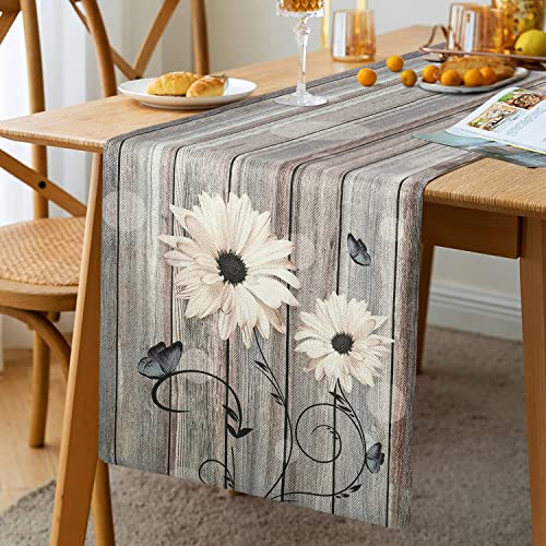 Tischläufer Grau Modern Tischläufer Blumen Wohnzimmer Tischsets Antik Alt Rustikal Holz Leinen Tischläufer Platzsets Grün Blau Planken Scheune Tischläufer Läufer für Esstisch Party Hochzeit 33 x 183cm von Hanrunsi