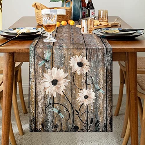 Tischläufer Outdoor Tischläufer Braun Tischläufer Taupe Grüne Vintage Holzstruktur Tischläufer Vintage Küche Esstisch Dekor Dekoration für Drinnen Draußen Party Wohnzimmer Hochzeit Dekor 40 x140 cm von Hanrunsi