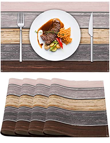 Tischset Leinen Set von 4 Stück Farmhouse Braun Tischset Ideal für Heimdekor Party Oudoor Esszimmer Landhaus Holzmaserung Waschbare Platzsets 45 X 32 cm Esstischmatten Telleruntersetzer Tischset Grau von Hanrunsi