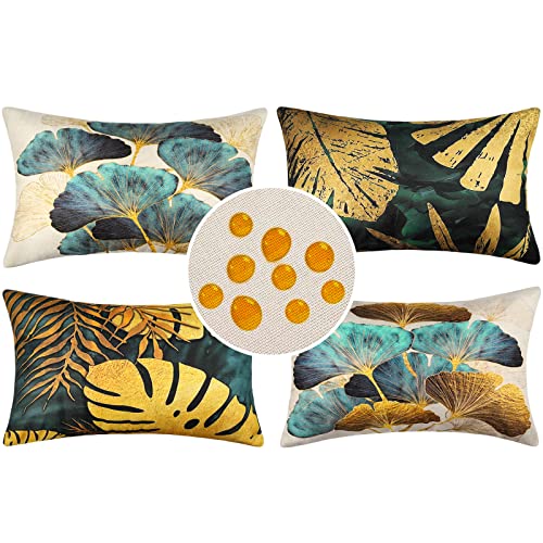 Wasserdichte Kissenbezug 30x50 cm 4er Set Kissenbezüge Gold Sofa Couch Wohnzimmer Dekokissen Kissenhülle Landhausstil Zierkissen Leinen Garten Outdoor Sofakissen Couchkissen Frühling Kissenbezug Grün von Hanrunsi