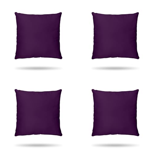 Hans-Textil-Shop 4er Set Kissenbezüge Uni 100% Baumwolle, Reißverschluss - Kissen, Kissenhülle, Kopfkissen, Dekokissen, Couchkissen, Sofakissen (Lila, 60 x 60 cm) von Hans-Textil-Shop