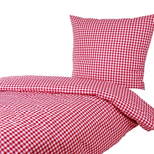 Hans-Textil-Shop Bettwäsche 135x200 80x80 cm Vichy Karo 1x1 cm Rot Baumwolle - Kariert mit Karomuster im Landhaus Stil von Hans-Textil-Shop