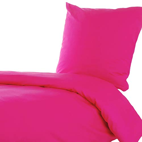 Hans-Textil-Shop Bettwäsche Baumwolle - Uni, Mit Reißverschluss, Schadstoffgeprüfter Stoff (135x200 cm + 80x80 cm, Pink) von Hans-Textil-Shop