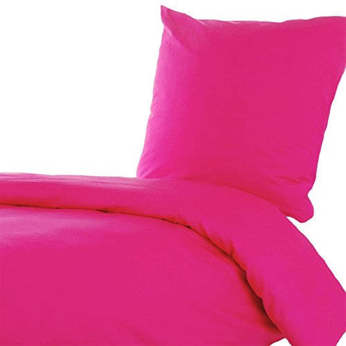 Hans-Textil-Shop Bettwäsche Baumwolle - Uni, Mit Reißverschluss, Schadstoffgeprüfter Stoff (140x200 cm + 70x90 cm, Pink) von Hans-Textil-Shop