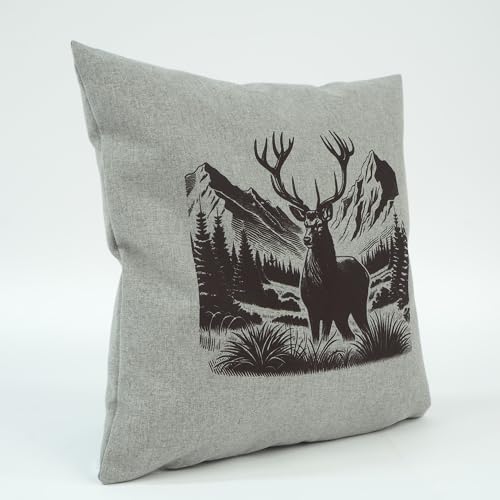 Hans-Textil-Shop Hirsch Kissenbezug 40x40 cm Landhaus mit Hirschmotiv – Mikrofaser Filzoptik, Alpenstil, Reißverschluss, Dekokissen, Sofakissen, Kissenhülle Hüttendeko (Grau) von Hans-Textil-Shop