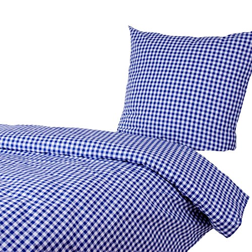 Hans-Textil-Shop Hotelbettwäsche Karo 1x1 cm Baumwolle - Karomuster, Kariert, Bettbezug, Landhaus (Blau, 135x200 cm/80x80 cm) von Hans-Textil-Shop