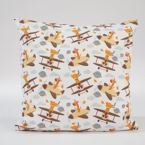 Hans-Textil-Shop Kinder Kissenbezug 40x40 cm Bär & Giraffe im Flugzeug – Baumwolle Kissenhülle mit Reißverschluss – weich, pflegeleicht & schadstoffgeprüft von Hans-Textil-Shop