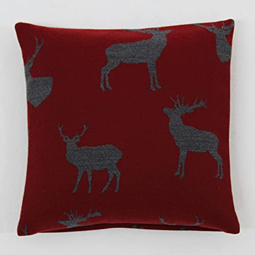 Hans-Textil-Shop Kissenbezug Hirsch Motiv, Jacquard-Mischgewebe, Reißverschluss, Vielseitig Einsetzbar, Ideal für Deko & Komfort, Bayerisches Familienunternehmen, Qualität aus Europa (30x30 cm, Rot) von Hans-Textil-Shop