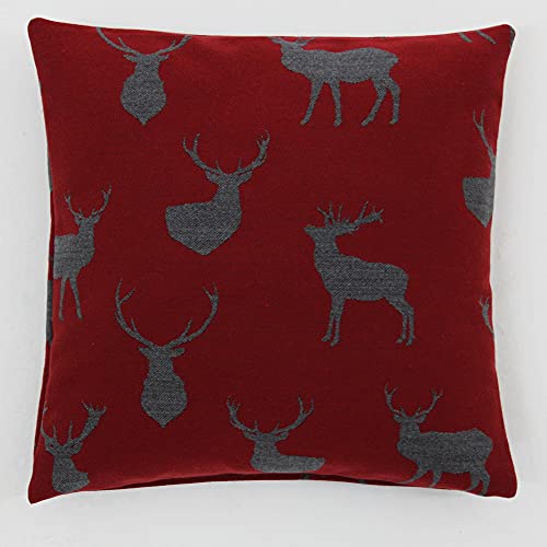 Hans-Textil-Shop Kissenbezug Hirsch Motiv, Jacquard-Mischgewebe, Reißverschluss, Vielseitig Einsetzbar, Ideal für Deko & Komfort, Bayerisches Familienunternehmen, Qualität aus Europa (40x40 cm, Rot) von Hans-Textil-Shop
