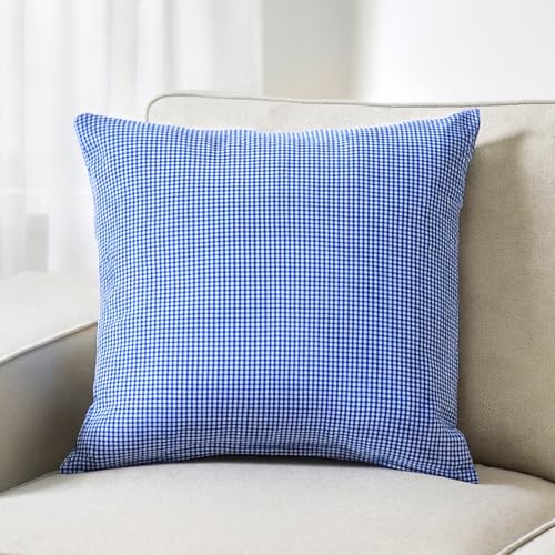 Hans-Textil-Shop Karierter Kissenbezug 40×60 Blau Weiß – Baumwolle Karo 2×2 mm, Kissenhülle mit Reißverschluss, Sofa Dekokissen, Hülle Made in EU, Landhausstil von Hans-Textil-Shop