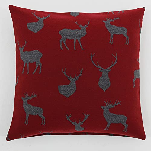 Hans-Textil-Shop Kissenbezug Hirsch Motiv, Jacquard-Mischgewebe, Reißverschluss, Vielseitig Einsetzbar, Ideal für Deko & Komfort, Bayerisches Familienunternehmen, Qualität aus Europa (50x50 cm, Rot) von Hans-Textil-Shop